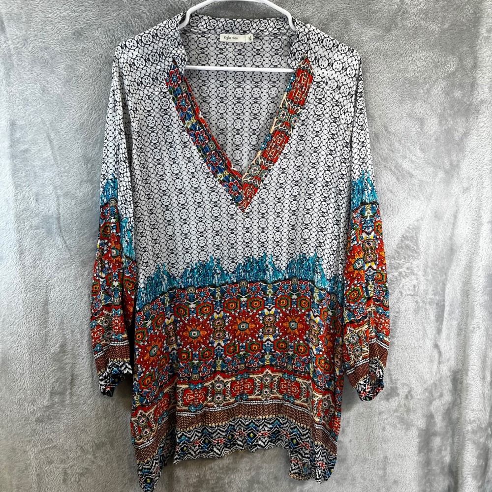 Kyla Seo Womens 1X Boho Medallion‎ Print Tunic Flowy Hippie Relaxed Summer